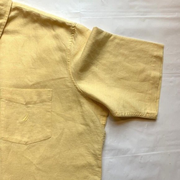 Nautica Linen Blend Shirt‎ Mens XL Button Up Short Sleeve Pocket Summer Yellow - Picture 5 of 12